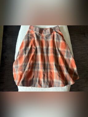 Chicwish Orange Plaid High-Waist Circle Skirt with Blue Accents
